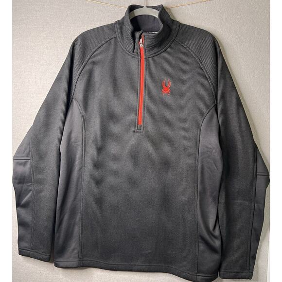 Spyder Pullover Jacket Men's XL Black Waffle Knit Fleece Lined 1/4 Zip Red Logo - Picture 10 of 10